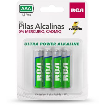 RCA Pilas Alcalinas AAA Paquete con 4 Pilas RC-3AL