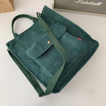 bolsa de compras Vintage con cre Bolso de hombro de pana para mujer 