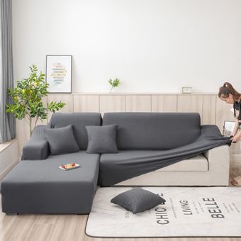medida sofá antes de comprar De color sólido para sofá fundas de sofá de la sala de toalla resistente al deslizamiento elástico en forma de L Chaise Longue #colour1 