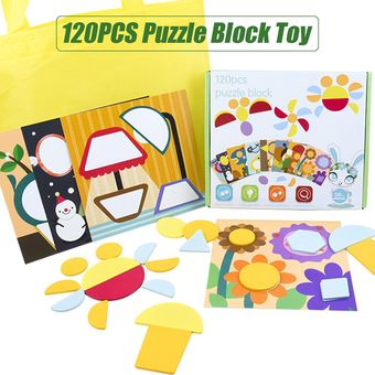 120 piezas de madera rompecabezas bloques juguetes juegos bebé educaci 
