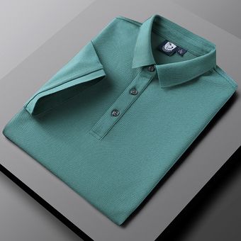 Nueva camiseta de manga corta para hombre M-5XL verde polo de solapa de negocios de alta calidad 