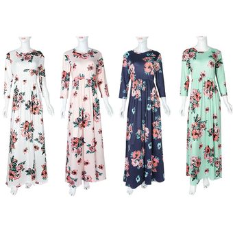 Vestido de impresión floral de la manga larga de la manga larga para las mujeres para el otoño de primavera 