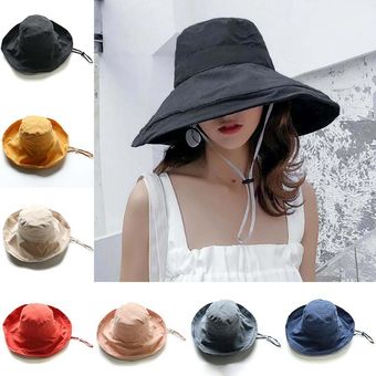 #Black Sombrero de pescador de ala ancha a la moda para mujer,sombrero de playa de verano,gorro de protección solar plegable,sombrero de pescador,sombrero de sol,sombrero fresco 