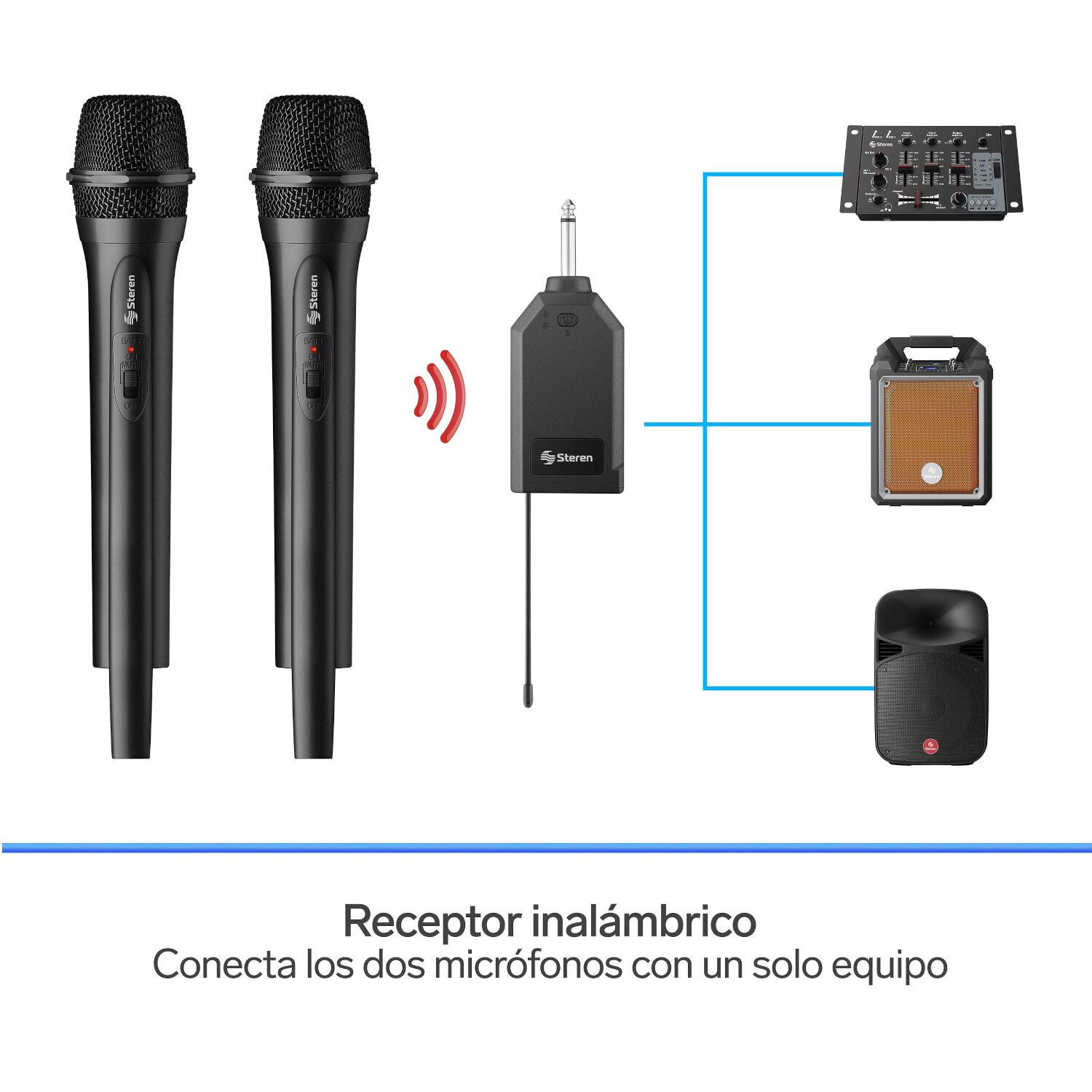 Sistema de 2 micrófonos inalámbricos con receptor VHF