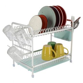 Platero en aluminio organizador de platos 2 niveles escurridor vajilla plástico cocina estante