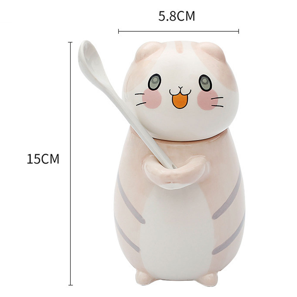 Taza Azucarera de Cerámica en Forma de Gato Kawaii con Cuchara Mod5