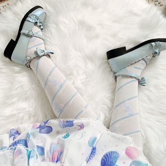 mallas gruesas de algodón peinado Lolita estilo japonés Calcetines pequeños de caramelo Lolita Legging adelgazante calcetines a la rodilla de Otoño Invierno para mujer #Little Candy 