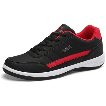 calzado informal transpirable Black Red#Zapatillas deportivas de cuero para hombre italiano vulcanizados antideslizante 