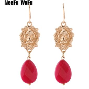 Pendientes De Piel De León Neefu Wofu Pendientes De Piedra 