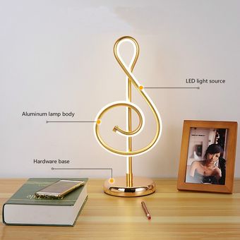 LED Table Lamp Three-color Dimming Musical Note Desk Light Aluminum E 