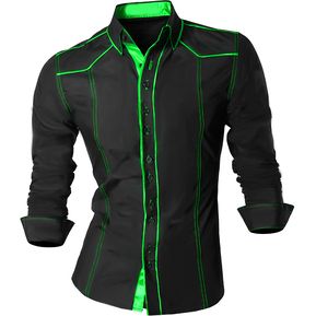 Camisa Hombre Nueva Elegante Estilo Exclusivo Manga Larga Negro Verde