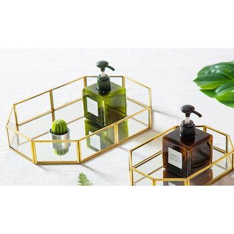 Creativo marco dorado simple bandeja de almacenamiento octogonal mesa de café en casa decoración de arte superficie de escritorio adornos de almacenamiento de personalidad 