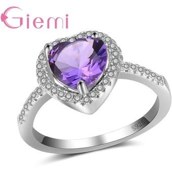 Sweet 4 Color Aaa Cristal En Forma De Corazón 925 Anillo De 