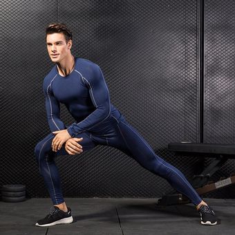 ropa de gimnasio de secado rápido Conjunto deportivo para correr para hombre camisa de manga larga y pantalones Rashguard mallas ajustadas para trotar 