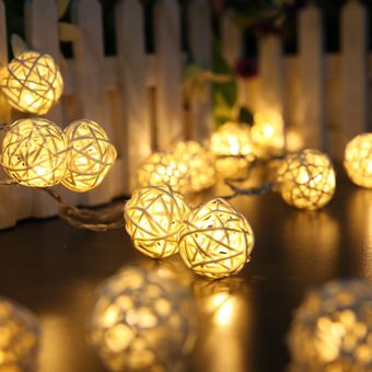 20 bolas de ratán Led luces de hadas adornos de árbol de Navidad decoración navideña de Navidad decoraciones para árbol luces decoración WT（#love azul） 