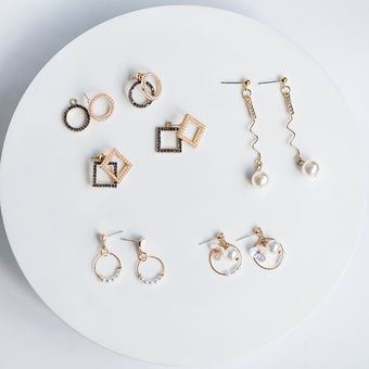 Pendientes De Gotas De Perlas Geométricas Coreanas De Niña 