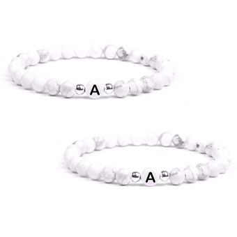 Pulsera De Cuentas De 26 Letras De Turquesa Negra Natural De 