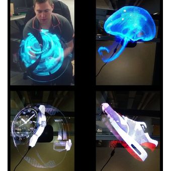 Portátil holograma 3D holográfica jugador Dispaly ventilador único proyector de holograma 