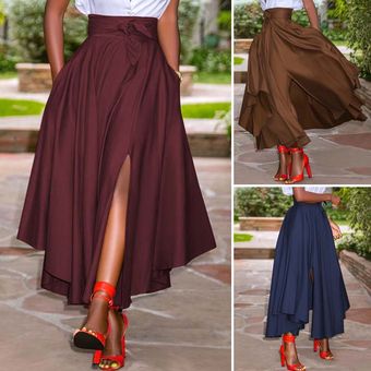 faldas largas con cre Faldas irregulares de cintura alta para mujer 
