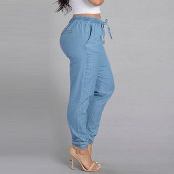 Casual Pantalones Cintura Alta Elastica Verano Para Mujeres Azul Linio Peru Ch411fa17tzx0lpe