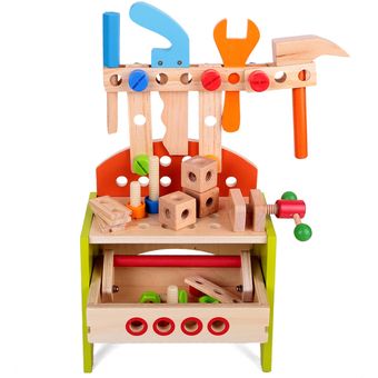 conjun Mesa de herramientas multifuncional de juguete de madera HAOEN 