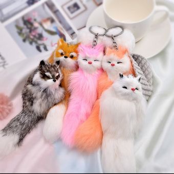 Encantador Little Fox Ball Llavero Llavero Artificial Llavero de Coche Soporte Lindo Mujeres Bolsa Colgante Charm Llavero 1 pieza y café ligero 