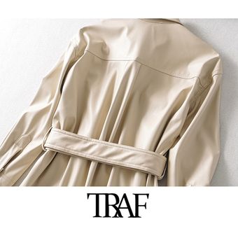 TRAF-Chaqueta de piel sintética con cinturón para mujer abrigo Vint 