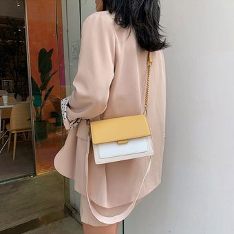style3 Bolsos de mensajero de piel sintética a la moda para mujer paquete pequeño de moda bolsos cruzados con cadena y cadena de Metal #pink 