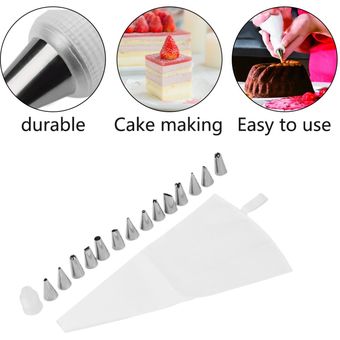 Práctico 16pcsset DIY 31cm de longitud de tuberías de hielo de Silicona crema manga pastelera decorar tortas Squeeze tarta de crema hornear Tools-White 