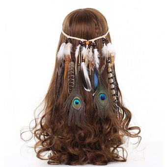 Haimekang diadema Hippie Bohemia pluma de pavo real de moda diademas para el cabello Accesorios tocado atrapasueños de plumas 
