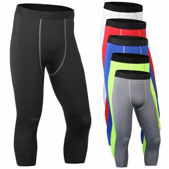 Pantalones de compresión de gimnasio deportivo para correr de 34 de longitud leggings capa base para hombre Verde 