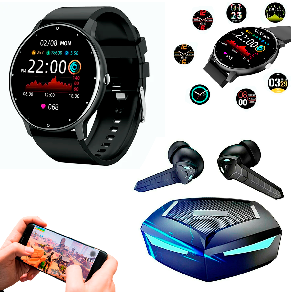 Audífonos Inalámbricos Gamer Bluetooth Mas Smartwatch Impermeable