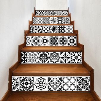 Estilo árabe 3D engomada de la flor la escalera de la escalera del piso etiqueta bricolaje Escalera impermeable de PVC de pared Decal Neutro PVC Decoración  6pcs  set 