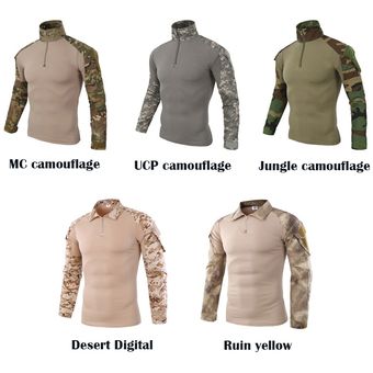 Camiseta de senderismo militar táctico para hombre ropa de pesca de caza al aire libre camiseta de manga larga de camuflaje del ejército de entrenamiento de secado rápido 