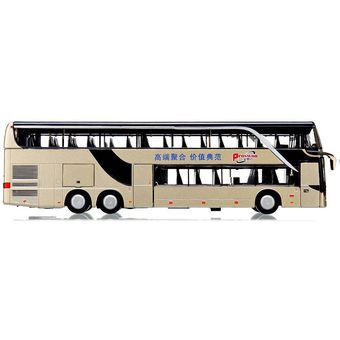 1:32 modelo de simulación de aleación de autobús de dos pisos con vehículo de juguete de luz de sonido dorado dorado 