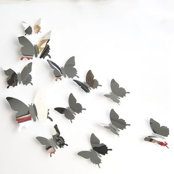 12 Uds Pegatinas de mariposa con efecto espejo 3D para pared 