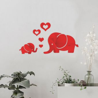 Kawaii elefante de la historieta desprendible de la pared de la etiqueta engomada DIY 3D de pared de acrílico de la etiqueta-roja 