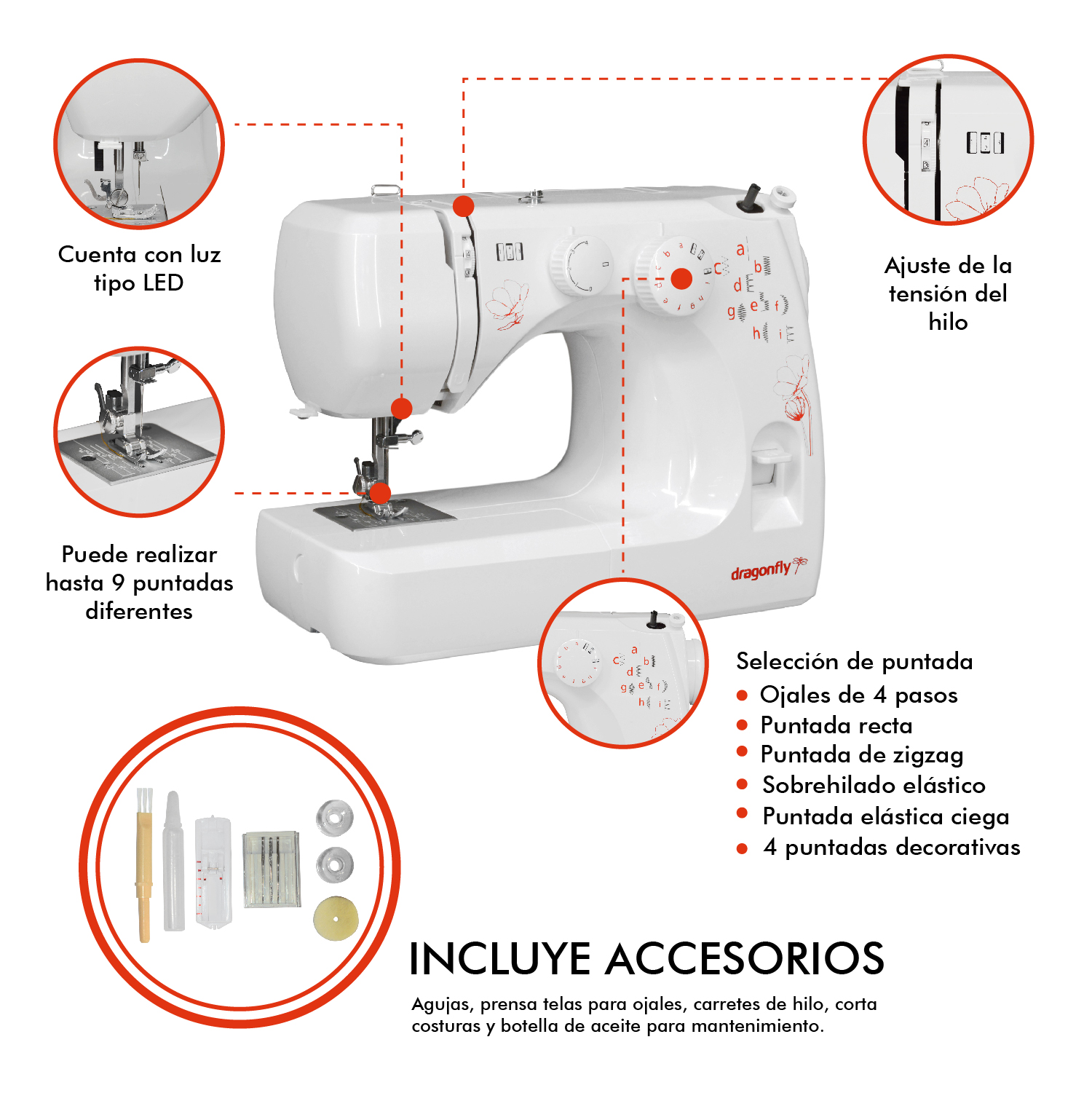 Maquina de coser electrica 9 patrones 110 V