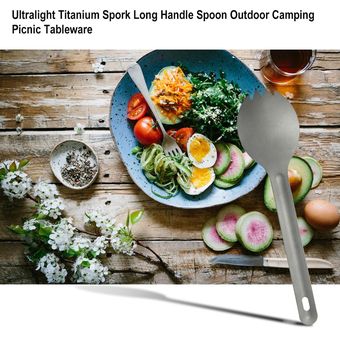 Ultraligero de titanio Spork largo mango de una cuchara acampar al aire libre de la comida campestre del vajilla 