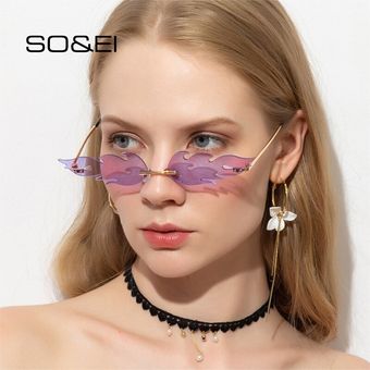gafas De Sol sin montura para mujer lentes De Sol con forma De llama De De diseñador con protecc 