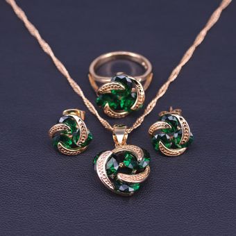 Anillo De La Suerte Promocional Cristal Verde Oro Joyas De 