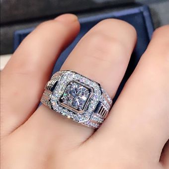 Brillante Circonio Blanco Cristal Completo Anillo De Hombres 