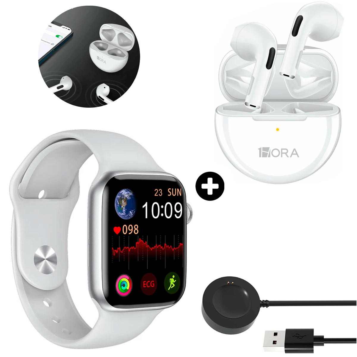 Smartwatch Reloj Inteligente Mas Audifonos Inalámbricos In-ear Blanco