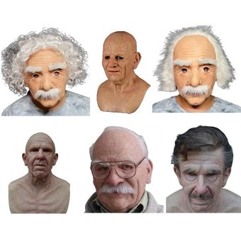 color de la piel de pelo gris Ancianos Máscara de Halloween divertido Cosplay Prop Supersuave viejo hombre de mediana mascarilla del partido espeluznante cubierta decoración 