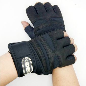 Guantes de fitness largo de la muñeca del dedo de pesas transpirable antideslizante 