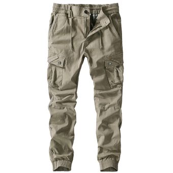 Los hombres pantalones de primavera Otoño de algodón puro pantalones de trabajo carga Mens pantalones ropa de moda pantalones militares Multi-bolsillos pantalones del ejército #black3 