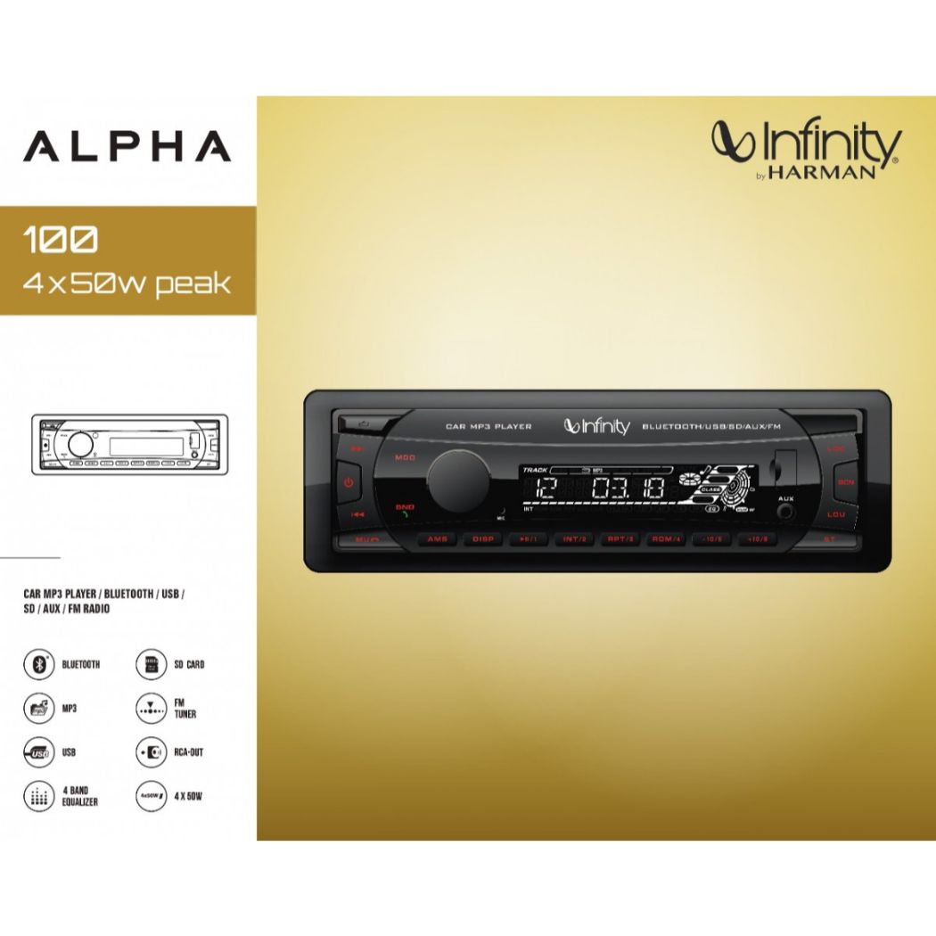 Autoestéreo INFINITY ALPHA 100 4x50W (máx)/Bluetooth/USB/SD