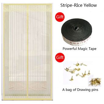 #Stripe-Rice Yellow Moustiquaire pour rideau,8 tailles,aimants de porte,filet anti-insectes,avec aimants sur la porte,écran en maille,aimants chauds 