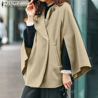 ZANZEA mujer Batwing Capa de la capa del cabo del poncho flojo chaquetas de vestir exteriores del tamaño extra grande Beige 