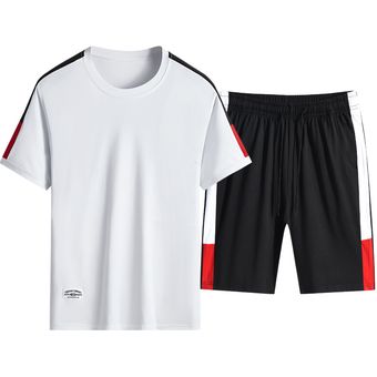 2021 nuevo traje deportivo de verano para hombres camiseta y pantalones cómodos de 2 piezas blanco 